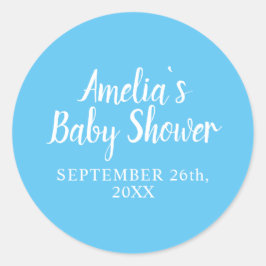 Einfache Typografie Blue Baby Boy Babydusche Runder Aufkleber
