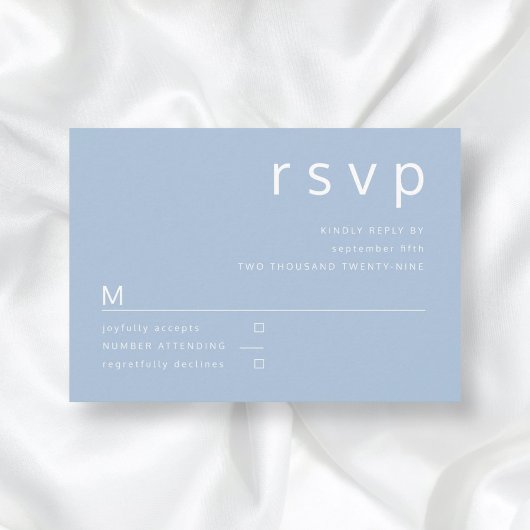 Einfache Typografie Blue Wedding RSVP Karte