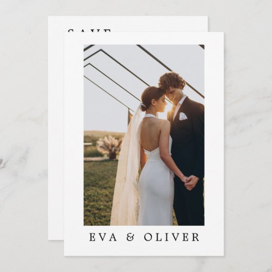 Einfache Typografie-Couple-Foto-Hochzeitseinladung Einladung (Vorne/Hinten)