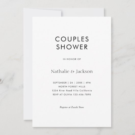Einfache Typografie Couple Shower Bridal Einladung (Vorderseite)