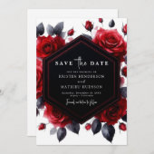 Einfache Typografie Crimson Red Wedding Save The Date (Vorne/Hinten)