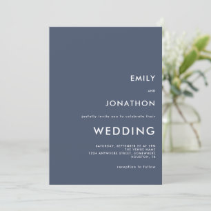 Einfache Typografie Custom Dusty Navy Blue Wedding Einladung