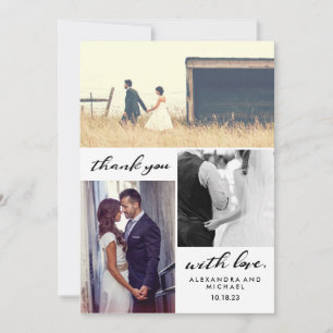 Einfache Typografie Drei-Foto-Hochzeit Danke