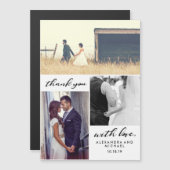 Einfache Typografie | Drei-Foto-Hochzeit Danke Magnetkarte (Vorne/Hinten)