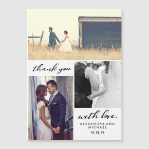 Einfache Typografie   Drei-Foto-Hochzeit Danke Magnetkarte