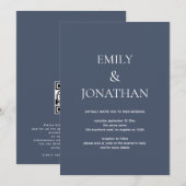 Einfache Typografie Dusty Navy QR-Code Hochzeit Einladung (Vorne/Hinten)