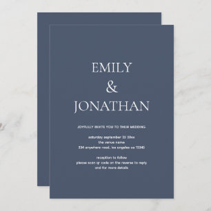 Einfache Typografie Dusty Navy QR-Code Hochzeit Einladung