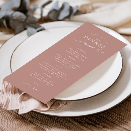 Einfache Typografie Dusty Rose Wedding Menu Menükarte