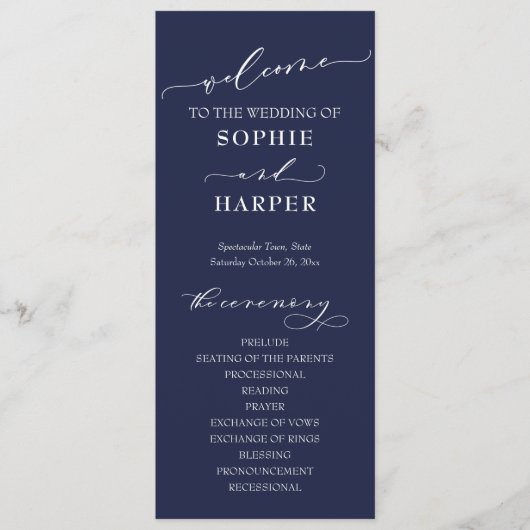 Einfache Typografie, elegante Kalligrafie, Navy Bl Programm (Vorderseite)