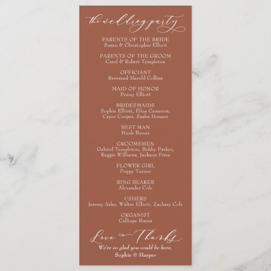 Einfache Typografie, elegante Kalligrafie Terracot Programm (Rückseite)