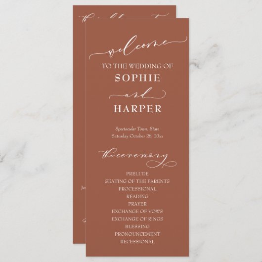 Einfache Typografie, elegante Kalligrafie Terracot Programm (Vorne/Hinten)