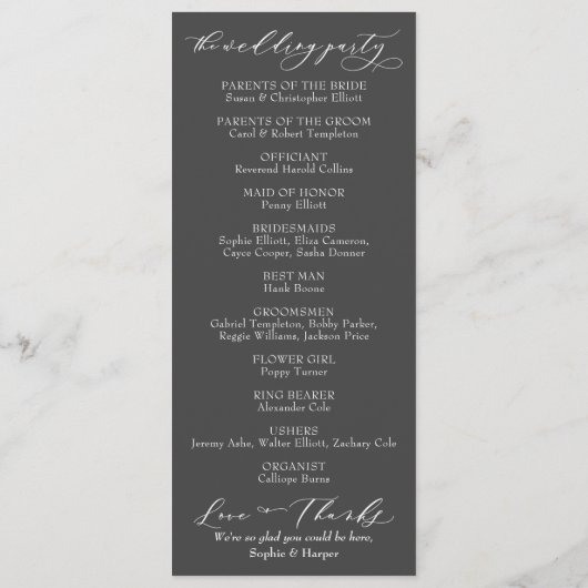 Einfache Typografie, elegante Kalligraphie Grau Programm (Rückseite)