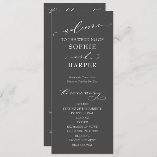 Einfache Typografie, elegante Kalligraphie Grau Programm (Vorne/Hinten)