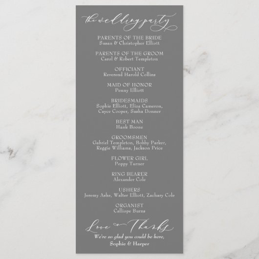 Einfache Typografie, elegante Kalligraphie Grau Programm (Rückseite)