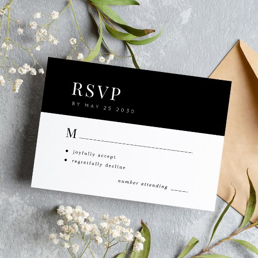 Einfache Typografie elegante Minimalhochzeit RSVP Karte