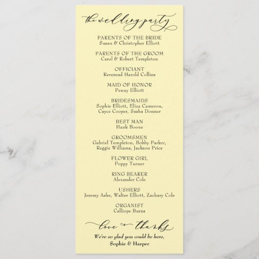 Einfache Typografie, elegantes Buttergelb Programm (Rückseite)