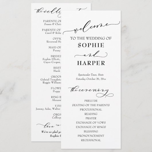Einfache Typografie, elegantes Schwarzweiß-Program Programm (Vorne/Hinten)