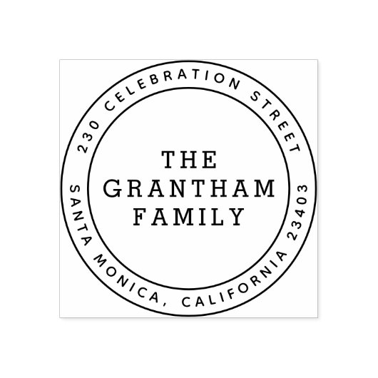 Einfache Typografie Familienname Runde Rücksendead Gummistempel (Prägung)