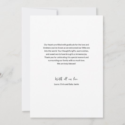 Einfache Typografie Foto Grid Baby Boy Dankeskarte (Rückseite)