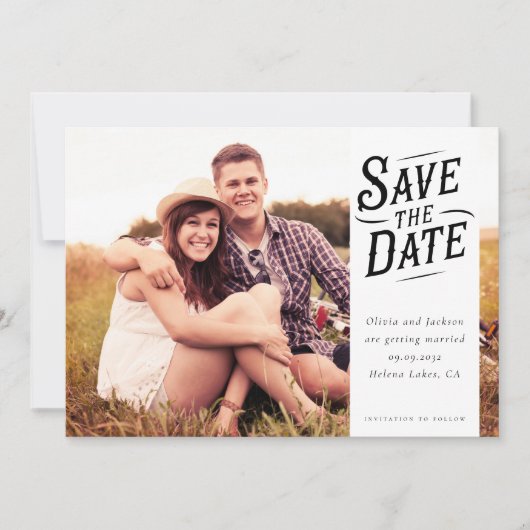 Einfache Typografie-Foto-Hochzeit Save The Date (Vorderseite)