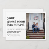 Einfache Typografie-Gästesalon Moved Foto Ankündigung (Vorne/Hinten)