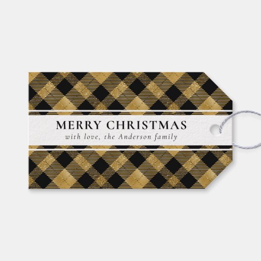 Einfache Typografie Gold Buffalo Karierte Weihnach Geschenkanhänger (Vorderseite (Horizontal))