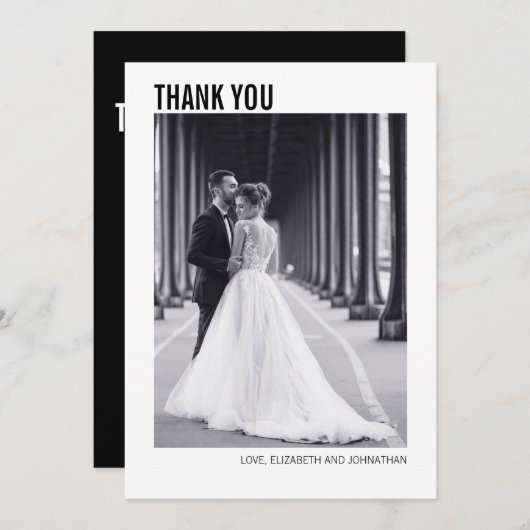 Einfache Typografie Hochzeit Foto Danke Karte (Vorne/Hinten)