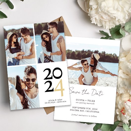 Einfache Typografie-Hochzeit mit mehreren Fotos Save The Date