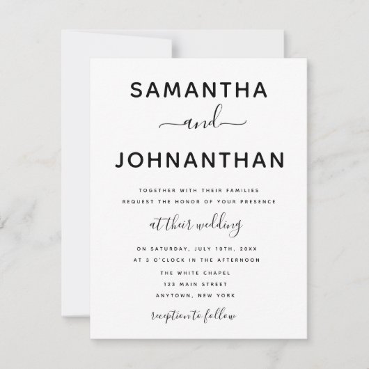 Einfache Typografie Minimalistische Hochzeitseinla Einladung (Vorderseite)