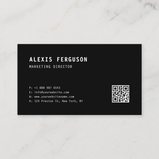 Einfache Typografie Minimalistischer QR-Code Visitenkarte (Vorderseite)