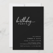 Einfache Typografie | Modern Black Birthday Party Einladung (Vorderseite)