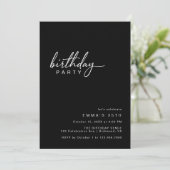 Einfache Typografie | Modern Black Birthday Party Einladung (Stehend Vorderseite)