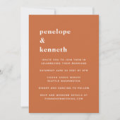 Einfache Typografie Moderne Burnt Orange Hochzeit Einladung (Vorderseite)
