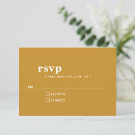 Einfache Typografie Moderne Mustard Yellow Wedding RSVP Karte