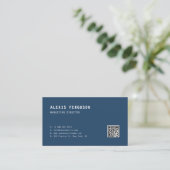 Einfache Typografie Navy Minimalistischer QR-Code Visitenkarte (Stehend Vorderseite)