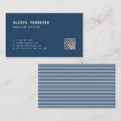 Einfache Typografie Navy Minimalistischer QR-Code Visitenkarte (Vorne/Hinten)