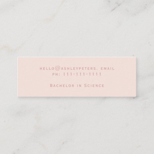 Einfache Typografie pastellrosa Abschluss Mini Visitenkarte (Rückseite)