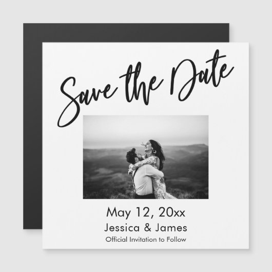 Einfache Typografie Pic Save the Date Magnetkarte (Vorne/Hinten)