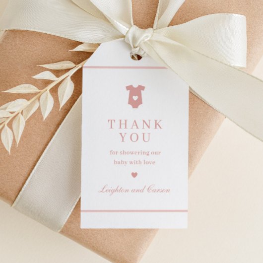 Einfache Typografie Pink Baby Dusche Danke für Ihr Geschenkanhänger