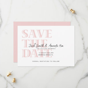 Einfache Typografie Pink Flat Save the Date Karte