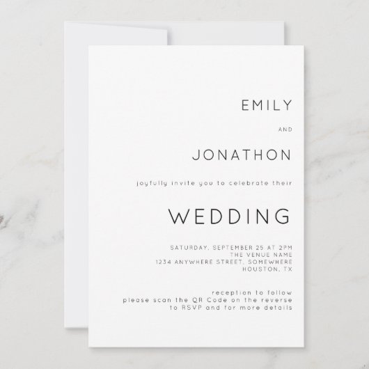 Einfache Typografie QR Code Jegliche Farbensehen Einladung (Vorderseite)