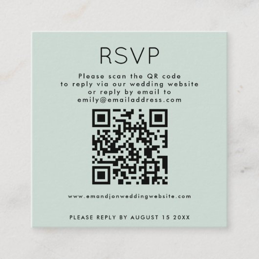 Einfache Typografie QR Code Mint Wedding RSVP Begleitkarte (Vorderseite)