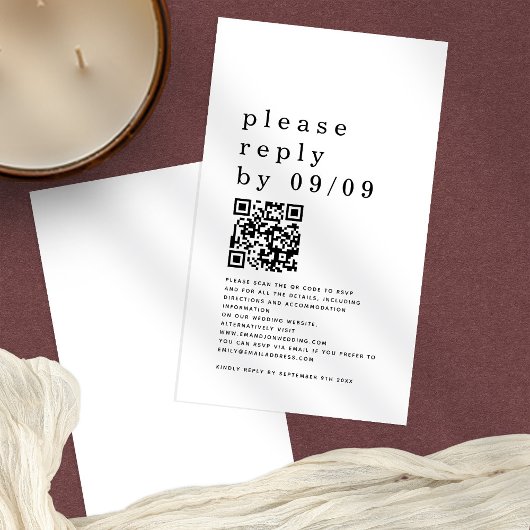 Einfache Typografie QR-Code Schwarz-weiße Hochzeit Begleitkarte