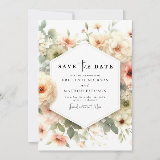 Einfache Typografie Rosa Blumenhochzeit Save The Date (Vorderseite)