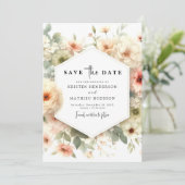 Einfache Typografie Rosa Blumenhochzeit Save The Date (Stehend Vorderseite)