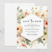 Einfache Typografie Rosa Blumenhochzeit Save The Date (Vorne/Hinten)