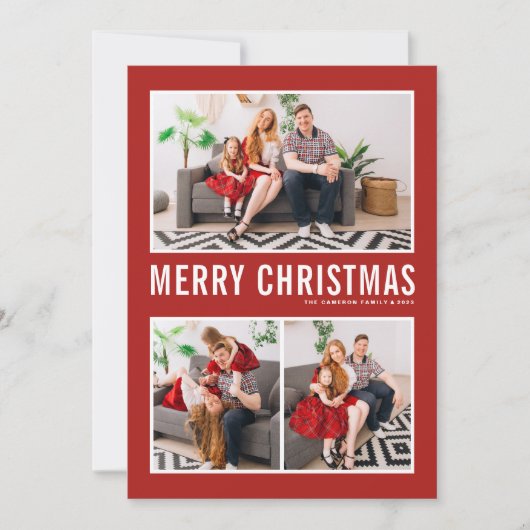 Einfache Typografie Rot Frohe Weihnachten Drei Fot (Vorderseite)