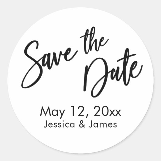 Einfache Typografie Save the Date Schwarz & Weiß Runder Aufkleber (Vorderseite)