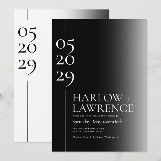 Einfache Typografie, Schwarz/Weiß-Hochzeit Einladung (Vorne/Hinten)