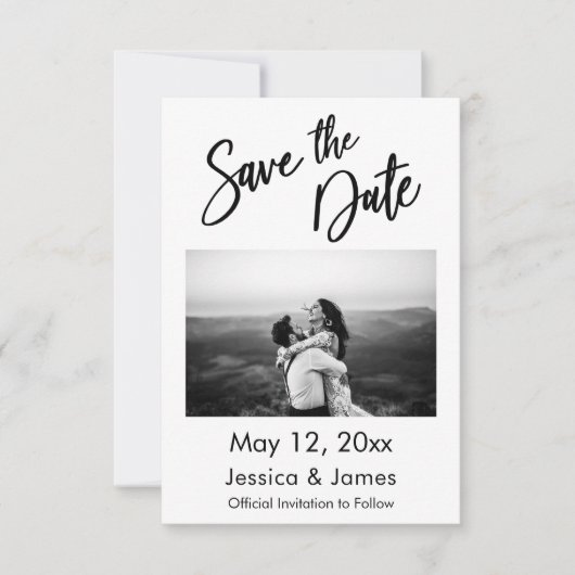 Einfache Typografie Schwarz & Weiß mit Foto Save The Date (Vorderseite)